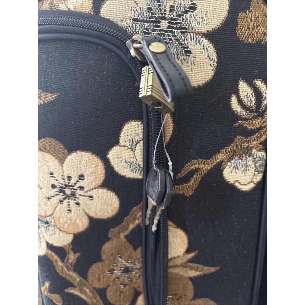 Vintage 14 x 14 x 8”Rolling Travel Duffle Luggage Black Hibiscus Hawaii Floral - Picture 7 of 16